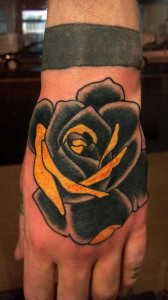 Black Yellow Rose Tattoo on Hand