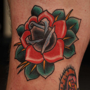 Beautiful Red and Green Rose Tattoo