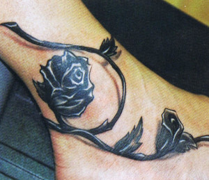 3D Black Rose Tattoo on Feet