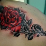 Red Rose Tattoo with Black Leaves