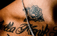 Neck Black Rose Tattoo with Name