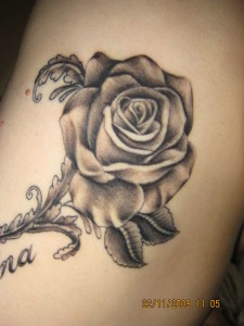 Handmade Black Rose Tattoo with Leaves