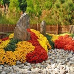 Fall garden decorations created with mums