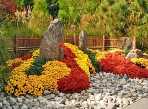 Fall garden decorations created with mums