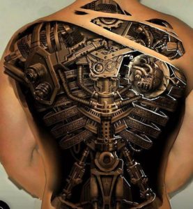 Mechanical Male Back Tattoo