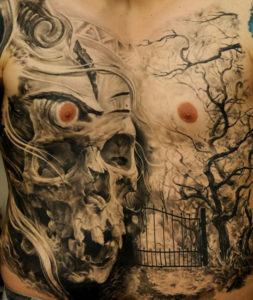 Horrible and Scary Skelton Chest Tattoo