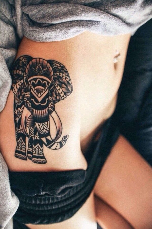 hot tribal elephant tattoo on side for girls